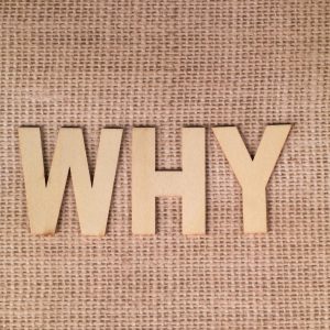 Wooden letters spelling 'WHY' placed against a textured burlap background, offering a rustic and contemplative feel.